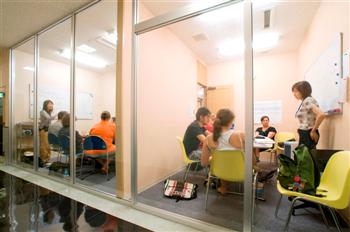 Glass-walled classrooms